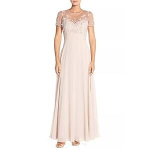 NEW JS COLLECTIONS Embellished Mesh & Chiffon GOWN SIZE 6 $388 BLUSH NORDSTROM